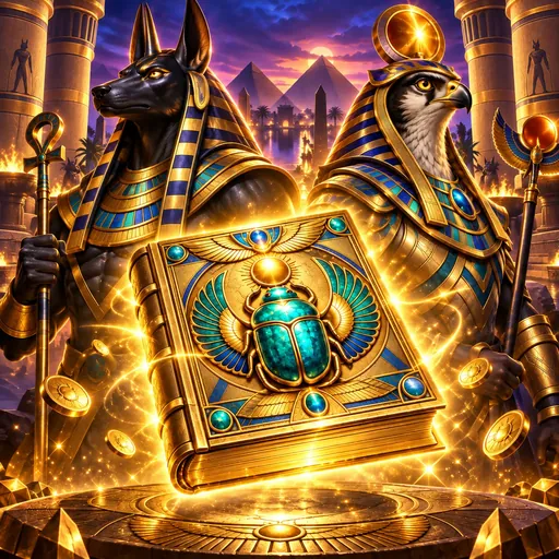 Book of Gods pokie cover art with Egyptian book symbols