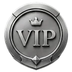 Silver VIP-style badge with a crown