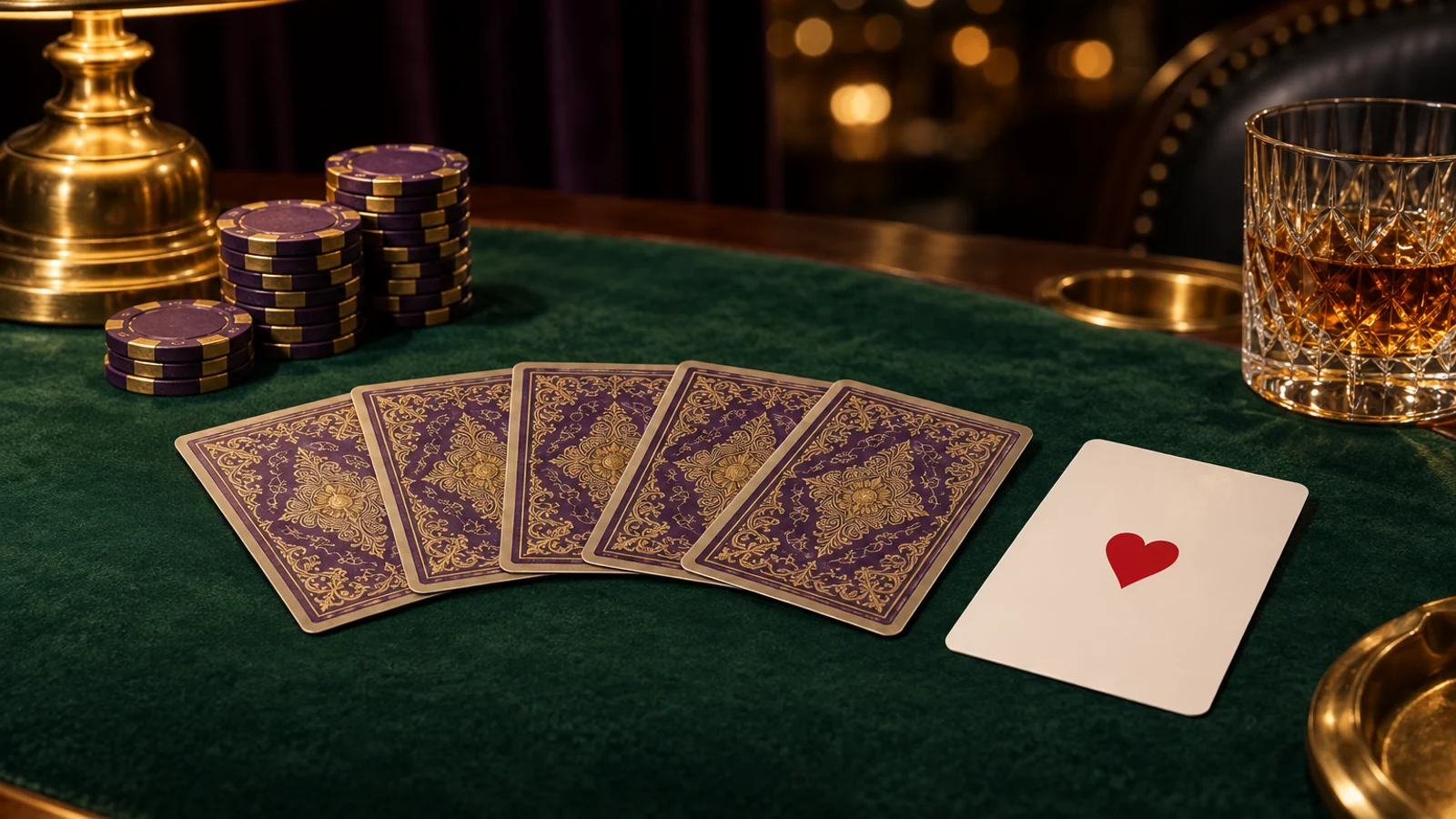 Card table set for a review of Here2Win Casino's game selection